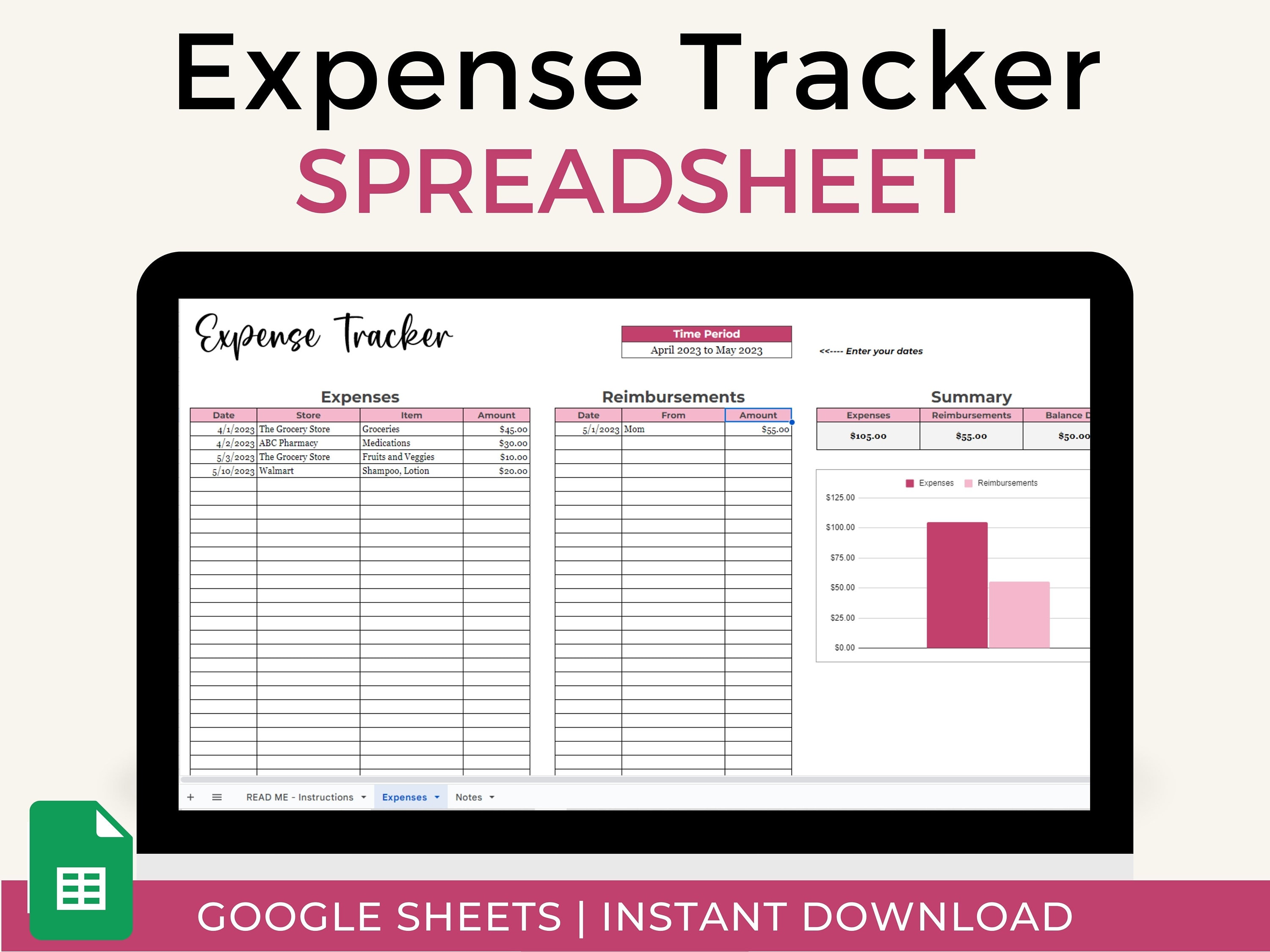 Expense Tracker & Reimbursements Google Sheets Spreadsheet Template - Etsy