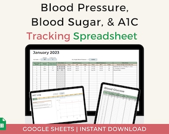 Blood Pressure Tracker | Blood Sugar Log | Google Sheets Spreadsheet Template