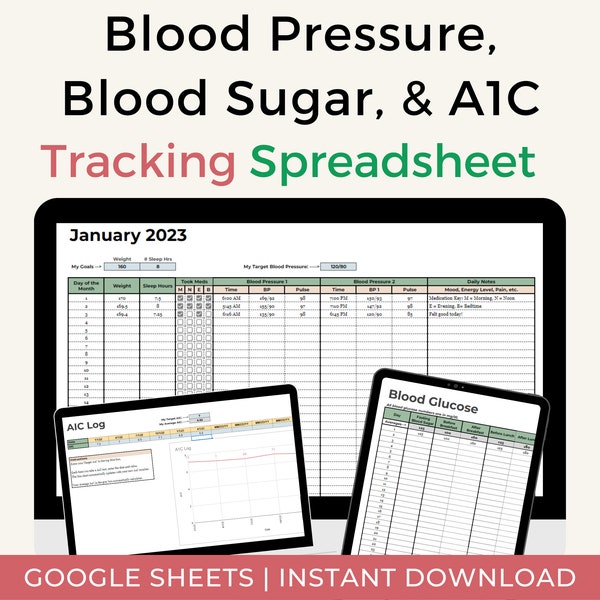 Blutdruck Tracker | Blutzucker Log | Google Sheets Spreadsheet Template