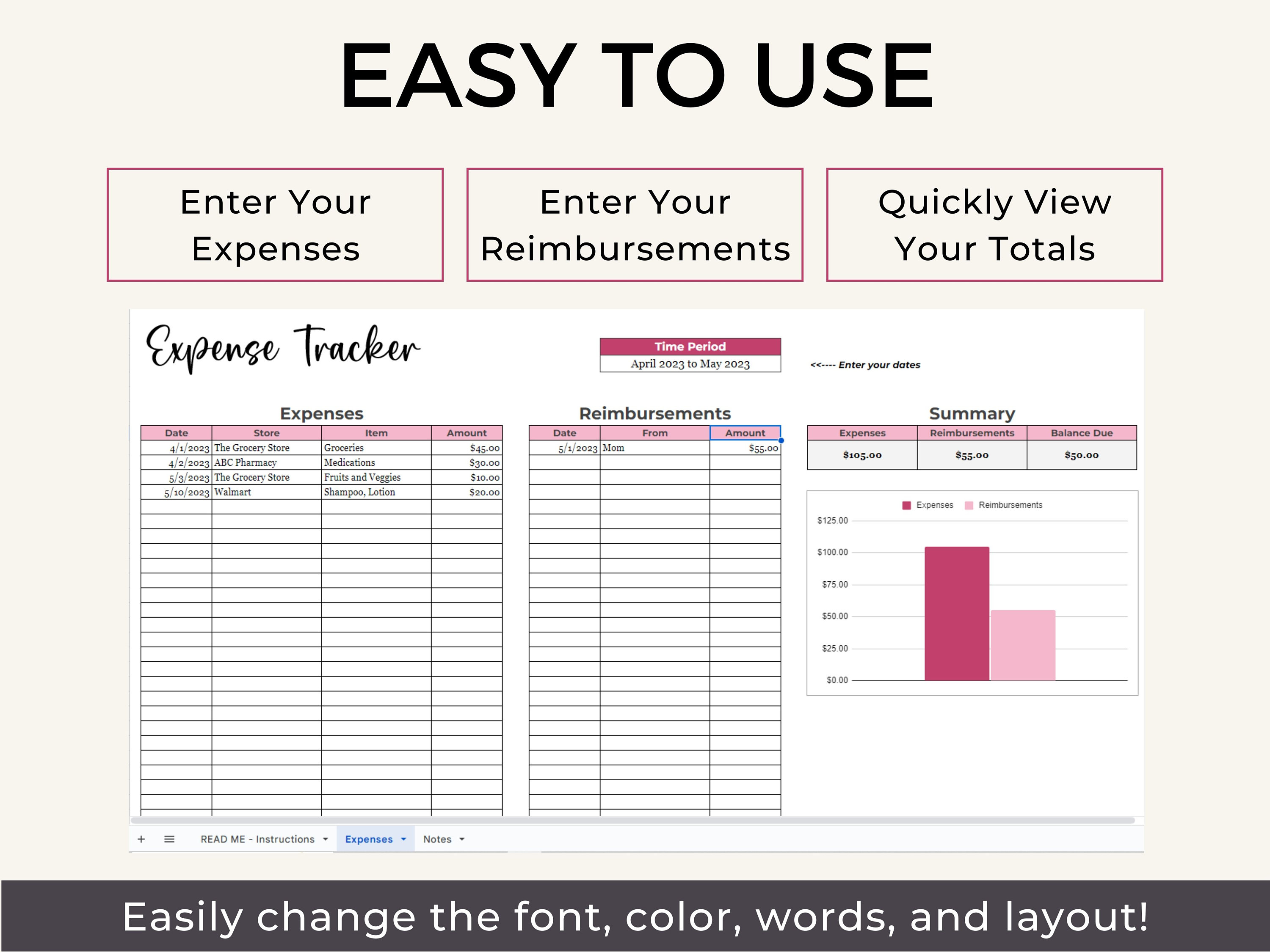 Expense Tracker & Reimbursements Google Sheets Spreadsheet Template - Etsy