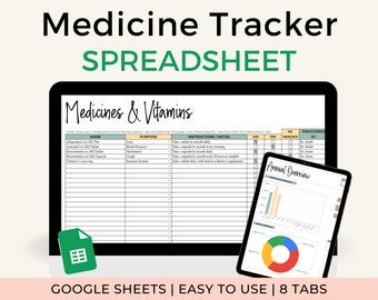 Medication Tracker Google Sheets Template, Medicine Tracker Spreadsheet for Caregiver, Instant Download