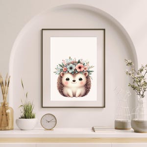 Springtime Watercolor Clipart | Cute Hedgehog Art | Hedgehog Nursery Wall Art | Woodland Print | Digital Download | Wall Art Print for Girls