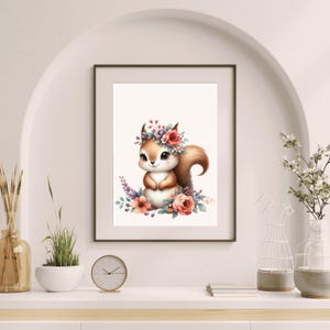 Springtime Watercolor Clipart | Cute Squirrel Art | Squirrel Nursery Wall Art | Woodland Print | Digital Download | Wall Art Print for Girls