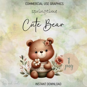 Springtime Watercolor Clipart | Cute Bear Clip Art | Bear Nursery Wall ...