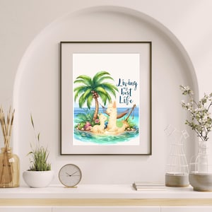 Llama Family Beach Picnic Art Print: Father&#39;s Day Nursery Decor (Digital Download)
