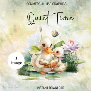Schattige cartooneenden samen lezen in de natuur - levendige clipart voor directe download en sublimatieontwerp, Moederdag clipart print