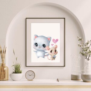 Adorable Cat and Mouse Friends, Nursery Wall Art, Best Friends, cute Animals, Nursery Decor, Digital Download, Best Friends Gift,  Cat PNG