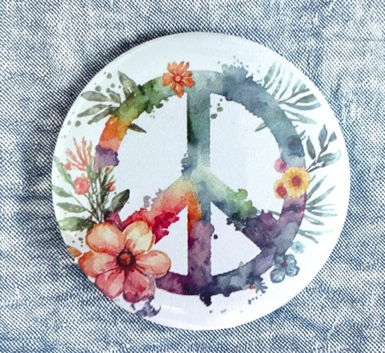 Floral Peace Sign Button Pin: 2.25 Inch - Etsy