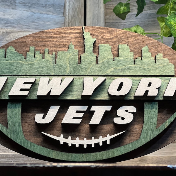 New York Jets Rustic Sign, Green & White Home Decor, Gameday Spirit, Handcrafted Skyline Decoration, Perfect NFL Gift for Fans