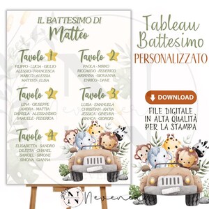 Tableau BIMBO - Safari theme - PDF to print - baptism, birthday, communion, confirmation, size 50 x 70 cm max 5 tables