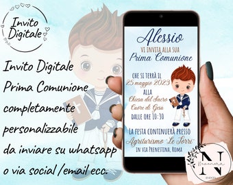 Prima Comunione Bambino - Invito digitale personalizzabile da inviare su whatsapp o tramite social