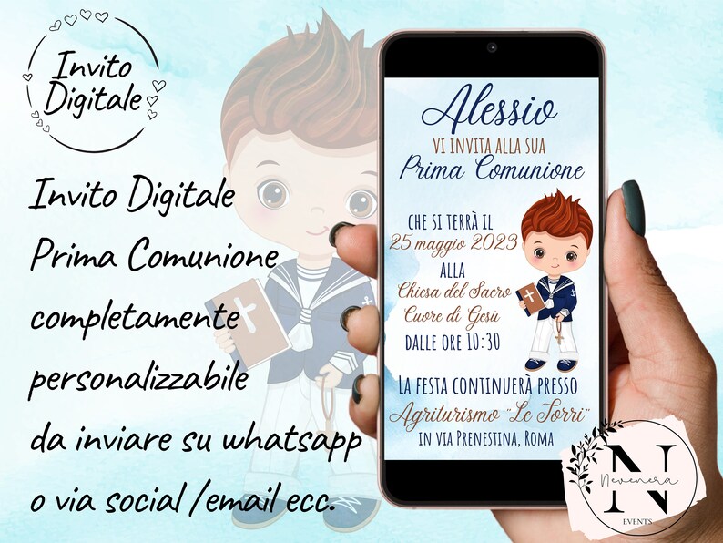 Prima Comunione Bambino Invito digitale personalizzabile da inviare su whatsapp o tramite social immagine 1