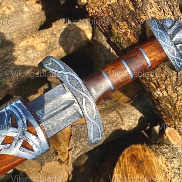 Hand Forged Damascus Steel Viking Sword Sharp / Battle Ready Medieval Sword, Lagertha Viking Sword With Scabbard | Gift For Him