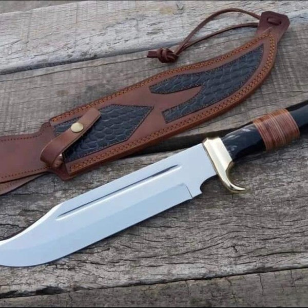 18in Custom handgemachte D2 Stahl Jagd Spiegel poliert Krokodil Dundee Bowiemesser & Lederscheide