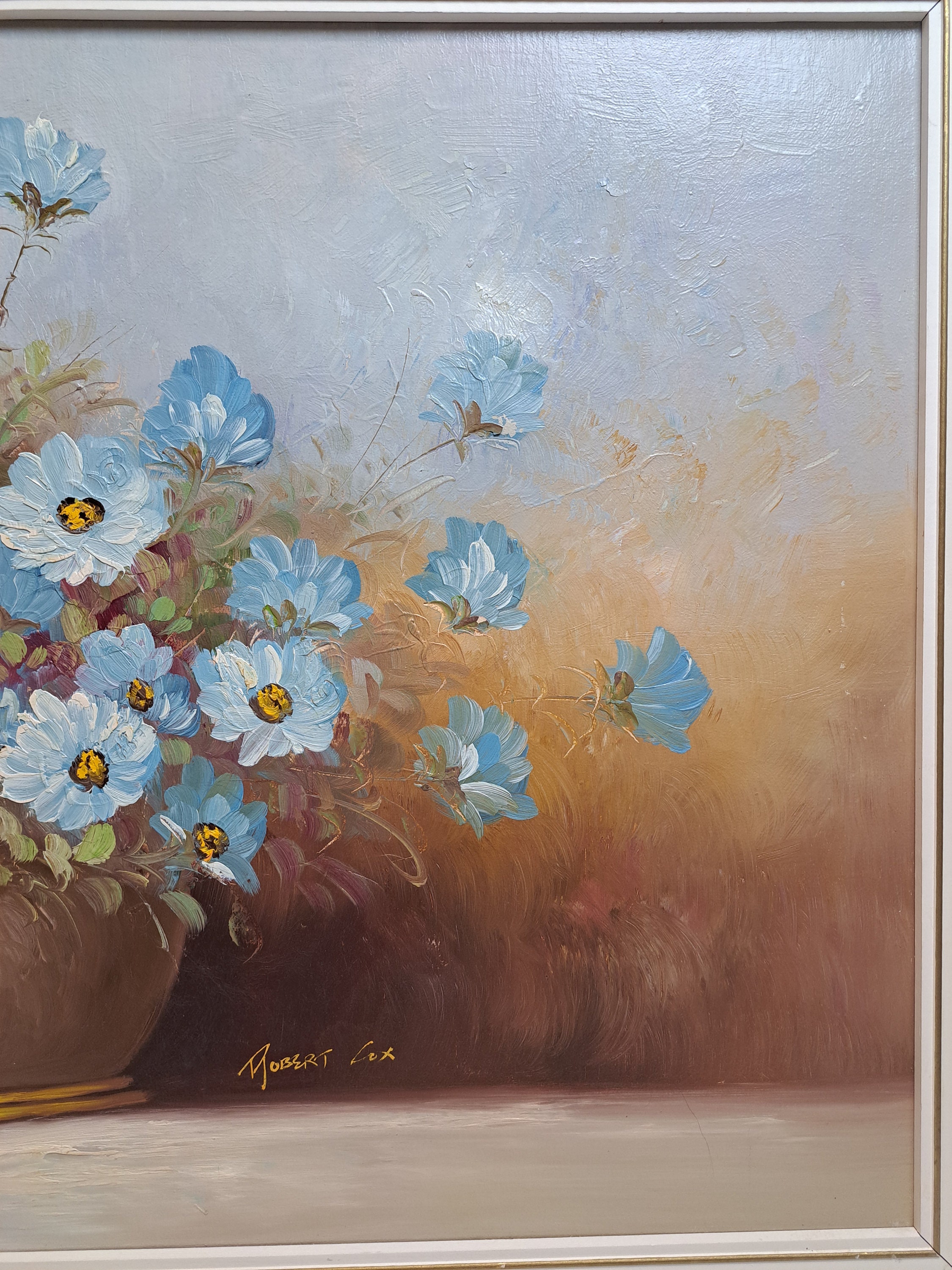 Robert Cox Blue and White Flowers Oil on Canvas 40.5