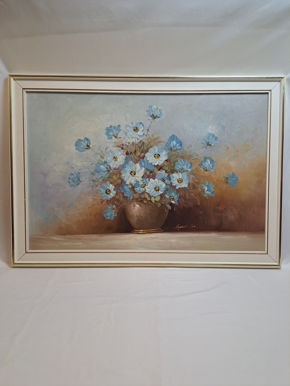 Robert Cox Blue and White Flowers Oil on Canvas 40.5
