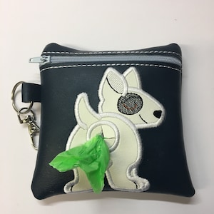 Embroidered Faux Leather  Bull Terrier Dog Poo Bag Dispenser