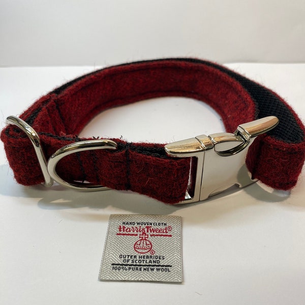 Harris Tweed Dog Collar size Large Red dog collar