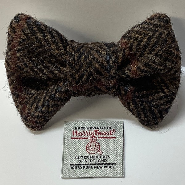 Harris Tweed dog Bow Tie in Brown and Black Herringbone , Small size doggy bow tie