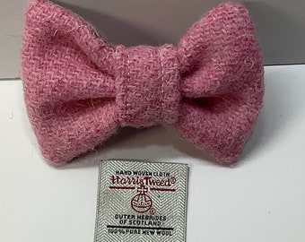 Harris Tweed Pink dog bow tie small size dog dickie bow