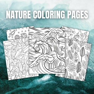 Nature Coloring Page Bundle: Waves, Flowers, Leaves (PDF)