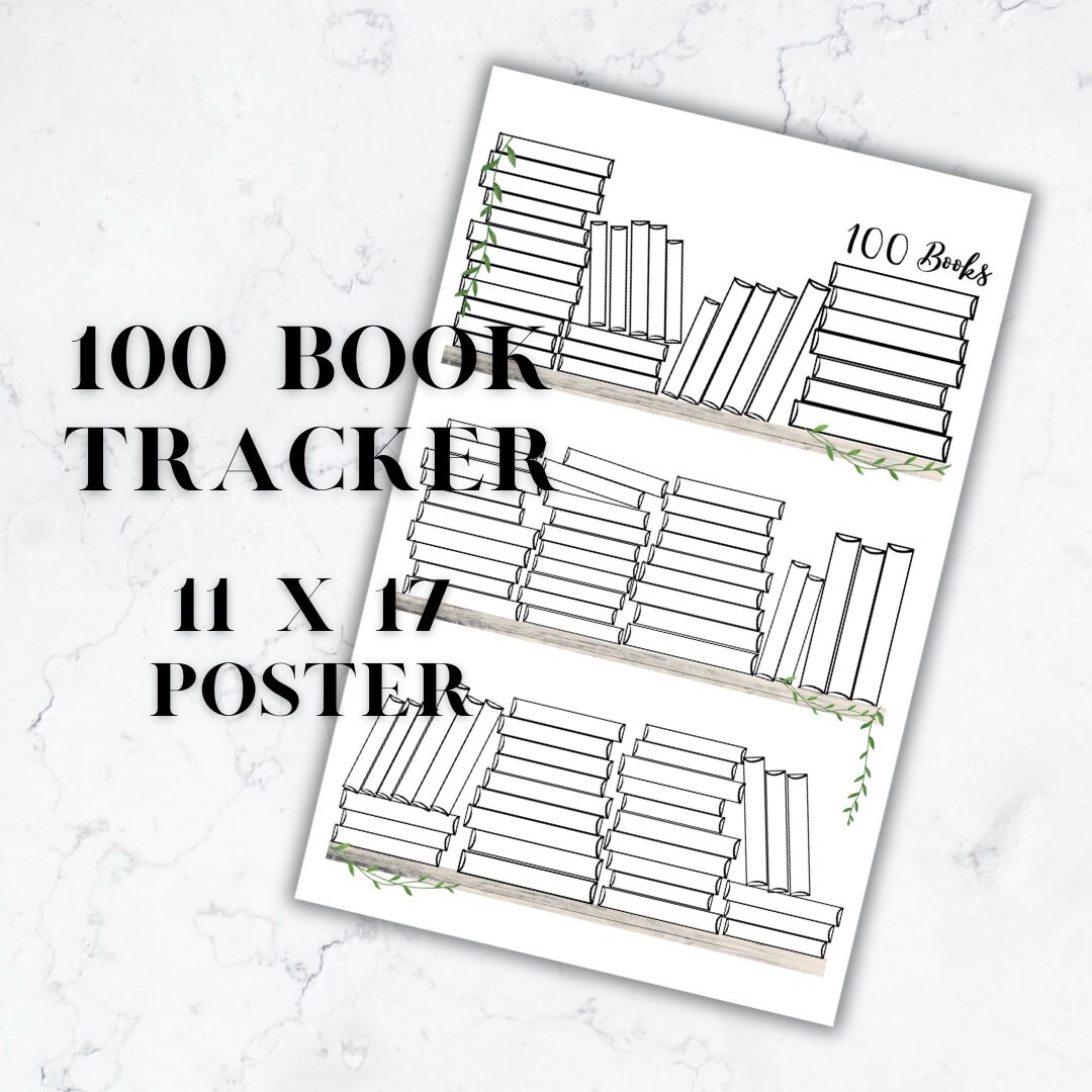 100 Book Tracker Poster 11x17 Printable Book Goal Poster 100 Book