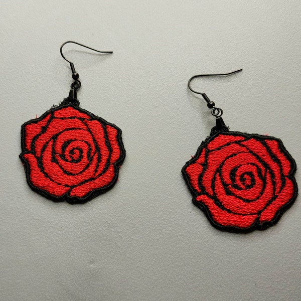 Red Rose Free Standing Lace (FSL) Earrings