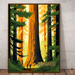 Redwood National Park Print – Retro Forest Landscape Decor