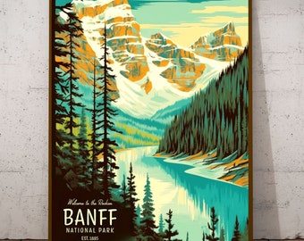 Banff Print – National Park Poster, Canadian Rockies Wall Art, Vintage Travel Art, Nature Landscape Decor