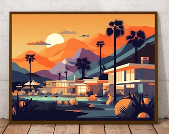Palm Springs Sunset Print I Vintage Inspired Palm Springs I Palm Trees I Palm Springs Mountain Print I Palm Springs Landscape