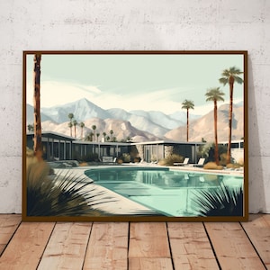 Palm Springs Mid Century Print I Vintage Inspired Palm Springs I Palm Trees I Palm Springs Mountain Print I Palm Springs Landscape