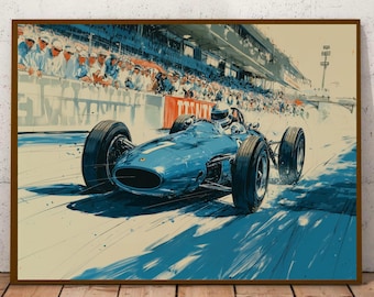 Vintage Formula One Print, 1960s Racing Wall Art, Mid Century Motorsport Poster, Retro Car Decor