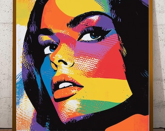 Colorful Pop Art Portrait Print - Modern Wall Art of Bold Female Face - Abstract Retro-Inspired Art - Vibrant Mid Century Decor