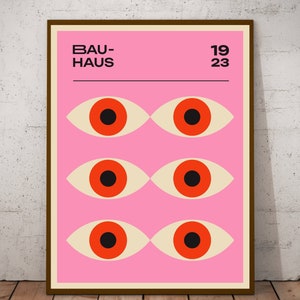 Bauhaus Poster, Bauhaus 1923 Exhibition Poster, Bauhaus Wall Decor, Retro Home Decor, Mid Century Modern Wall Art, Abstract Eyes on Pink