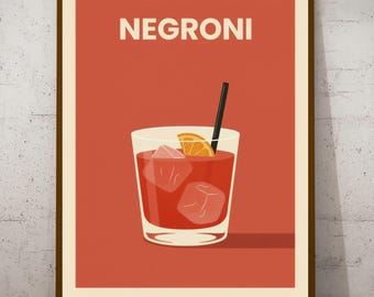 Negroni Cocktail Print – Retro Bar Art Wall Decor