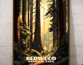 Redwood National Park Print I Redwood National Park Poster I Redwood California llustration