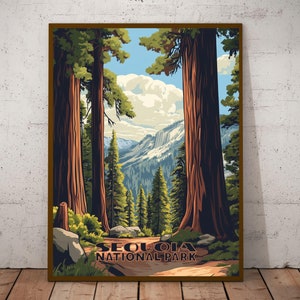 Sequoia National Park Travel Poster, Mid Century Modern Style Wall Print, United States National Park Travel Poster