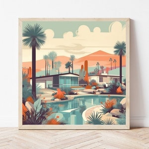 Palm Springs House Print I Vintage Inspired Palm Springs I Palm Trees I Mid Century Modern I Palm Springs House