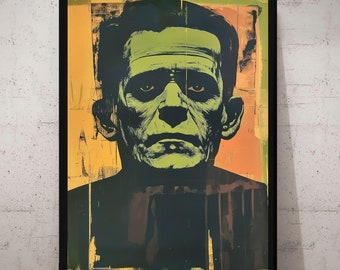 Frankenstein Pop Art Print - Mid Century Modern Horror Wall Art - Retro Monster Canvas - Vintage Halloween Decor - Bold Statement Piece