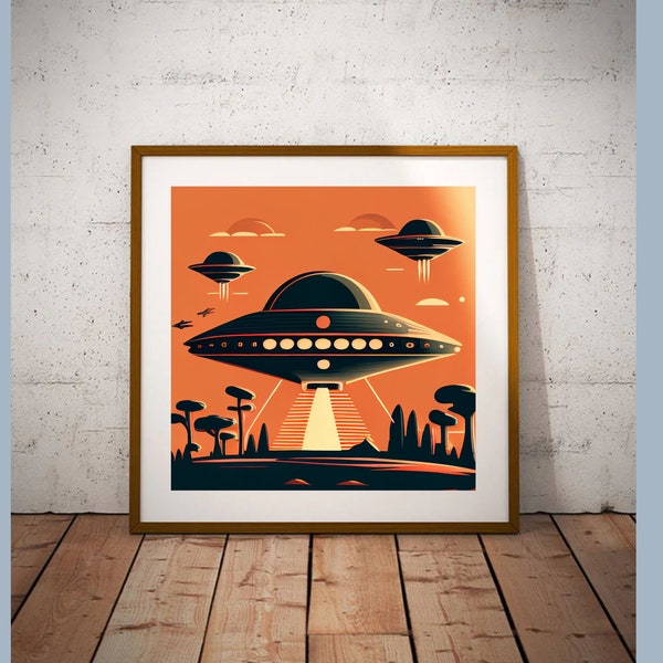 UFO  Retro Wall Art Mid Century Atomic Age Inspired