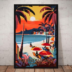 Vintage Puerto Vallarta Travel Poster I Puerto Vallarta Print I Puerto Vallarta Painting, Vintage Ocean Print