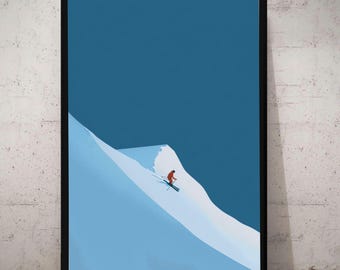 Minimalist Ski Poster, Modern Alpine Wall Art, Mid Century Winter Print, Retro Ski Decor
