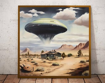 Roswell Visitors I Vintage 1950's Inspired UFO Sighting I Mid Century Modern I Atomic Age Wall Print.