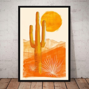 Cactus Print, Minimalist Cactus Wall Art, Sonoran Desert Print Retro Outdoors Poster, Arizona Cabin Cottage Wall Art, Botanical Desert Art