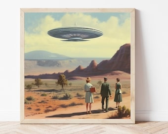 Roswell Chillin' I Vintage  1950's Inspired UFO Sighting I Mid Century Modern I Atomic Age  Wall Print.