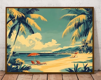 Hawaii Beach Art Print – Mid-Century Tropical Wall Art