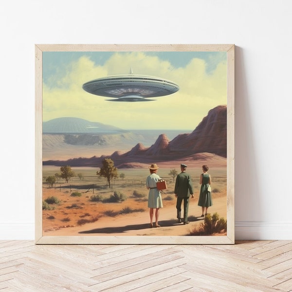 Roswell Chillin' I Vintage  1950's Inspired UFO Sighting I Mid Century Modern I Atomic Age  Wall Print.