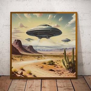 Arizona UFO Fly-By I UFO Retro Wall Art I Mid Century I Atomic Age Inspired I UFO In Desert