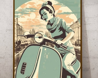 Poster Mural Vintage Shabby Chic - Moped SINGLE - Impression Sur Toile - Style Moderne