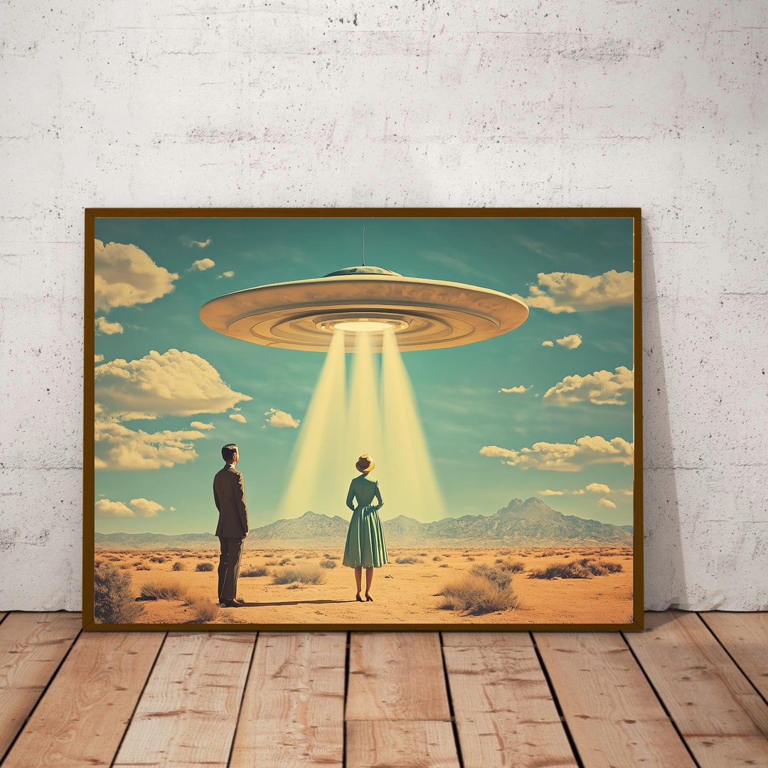 Retro UFO Desert Art Print – Mid Century Sci-fi Wall Art, Vintage Alien ...